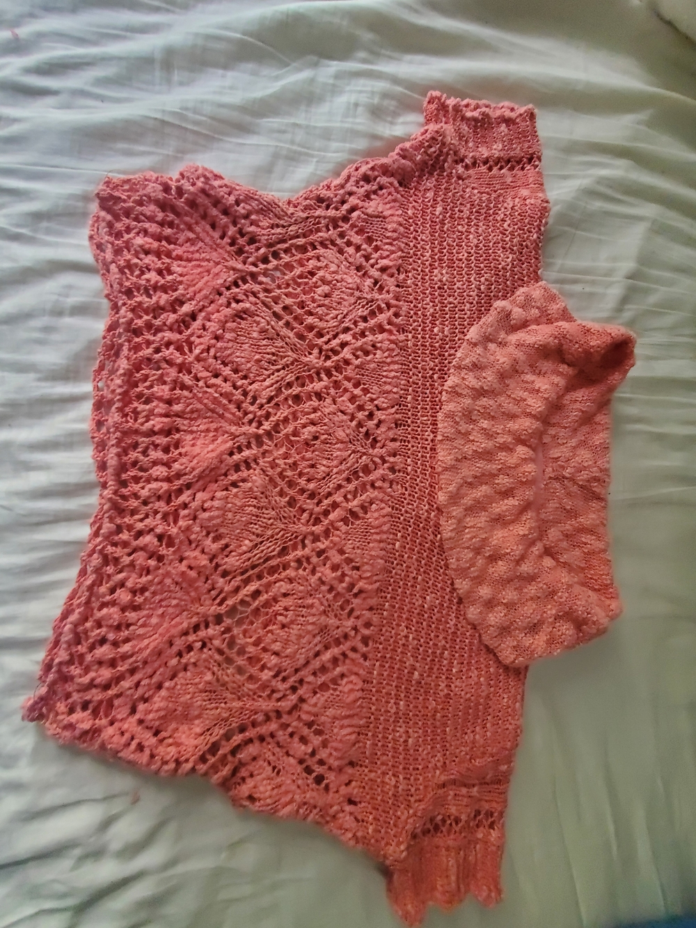 Free People Coral Pink Crochet Off-the-Shoulder Sweater